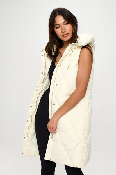 Catch Me In Cream Long Puffer Vest
