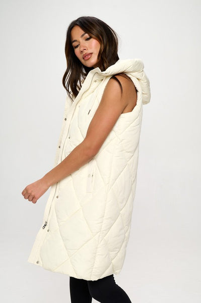 Catch Me In Cream Long Puffer Vest