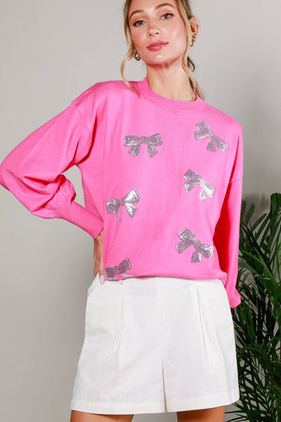 Sequin Bow Sweater Top