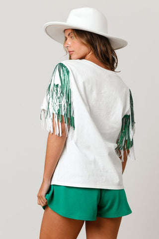 Fringe Sleeve Cotton Top