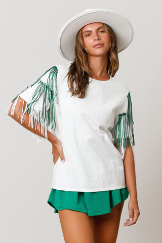 Fringe Sleeve Cotton Top