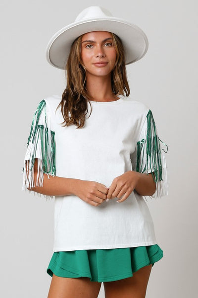 Fringe Sleeve Cotton Top