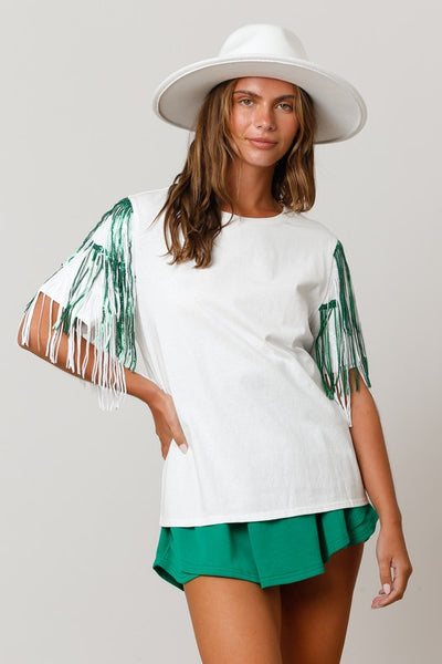 Fringe Sleeve Cotton Top