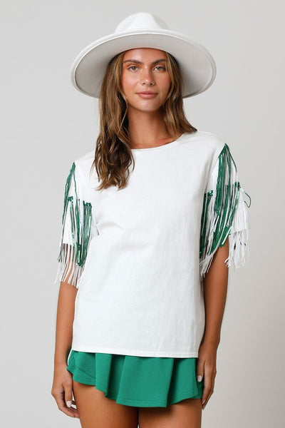 Fringe Sleeve Cotton Top