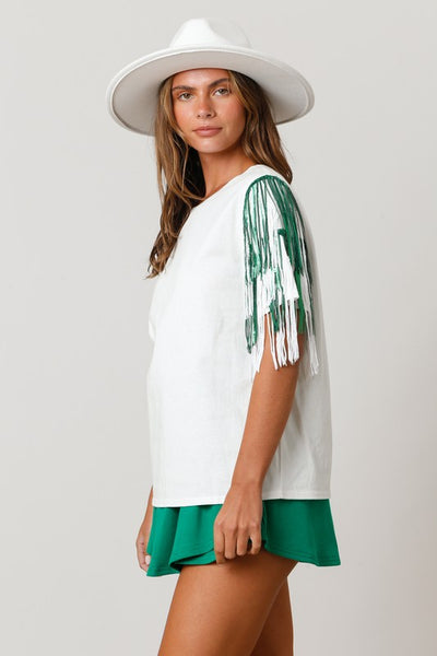 Fringe Sleeve Cotton Top