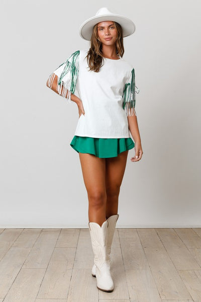 Fringe Sleeve Cotton Top