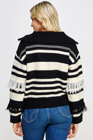 Black and White Fringe Sweater