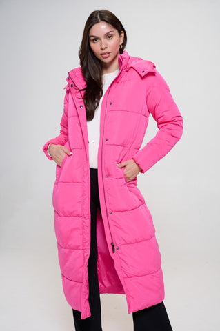 Hot Pink Long Puffer Coat