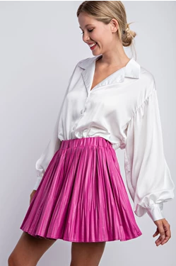 Pleated Vegan Leather Skirt