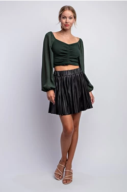 Pleated Vegan Leather Skirt