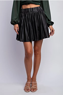 Pleated Vegan Leather Skirt