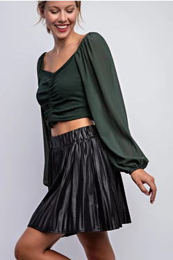 Pleated Vegan Leather Skirt