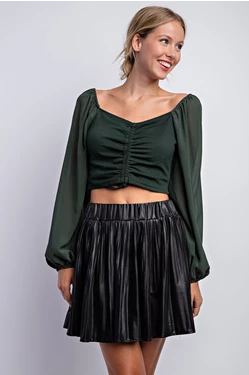 Pleated Vegan Leather Skirt