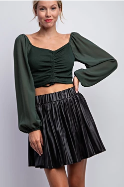 Pleated Vegan Leather Skirt