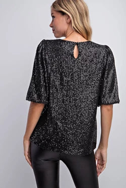 Half Balloon Sleeve Sequin Top - Multiple Colors