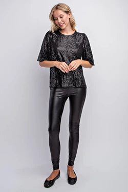 Half Balloon Sleeve Sequin Top - Multiple Colors