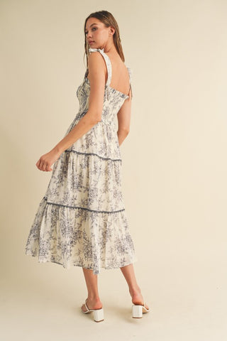 Off White Charcoal Tiered Lace Trim Dress