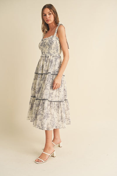 Off White Charcoal Tiered Lace Trim Dress