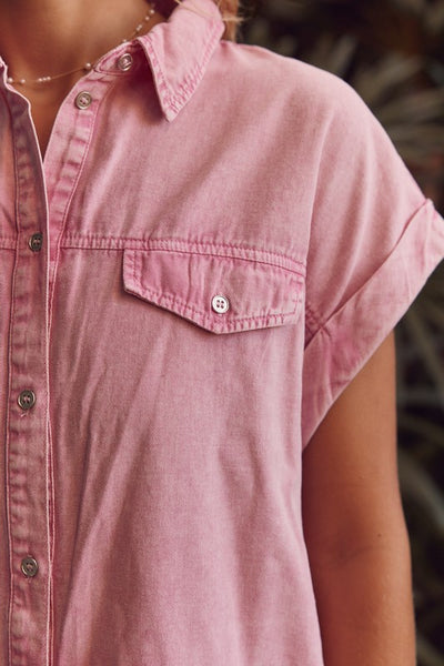 Acid Washed Pink Button Down Dress
