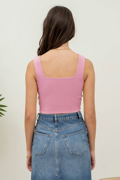 Solid Square Neck Cropped Knit Tank