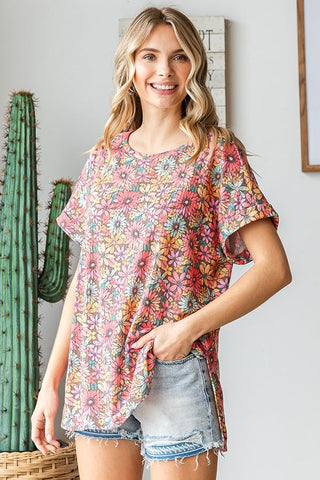Floral Print Waffle Knit Top