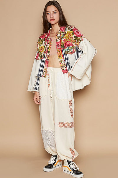 POL Oversize Hi-low Color Block Button Down Jacket