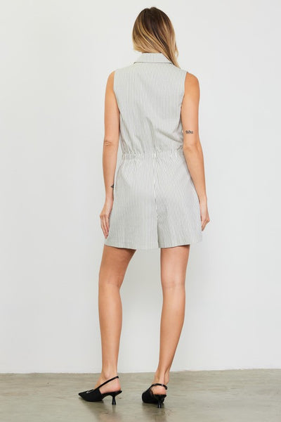 Skies Are Blue Pinstriped Double Breasted Romper