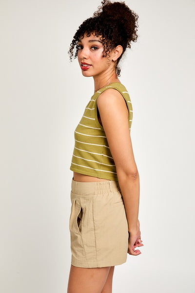 Sleeveless Stripe Sweater Crop Top