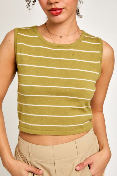 Sleeveless Stripe Sweater Crop Top