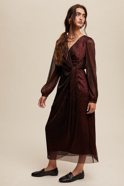 Maxi Wrap Long Sleeve Glitter Dress