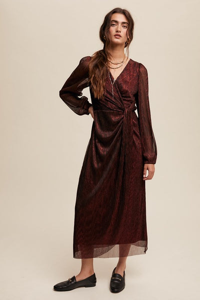 Maxi Wrap Long Sleeve Glitter Dress