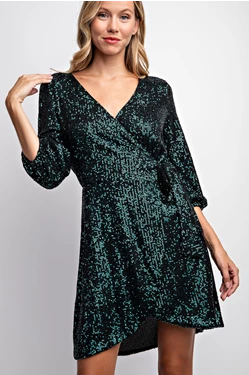 Surplice Wrap Sequin Dress