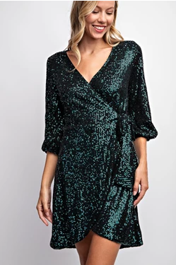 Surplice Wrap Sequin Dress