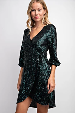 Surplice Wrap Sequin Dress