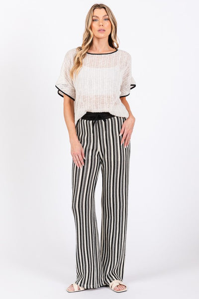 Sheer Knit Stripped Two-Piece Set