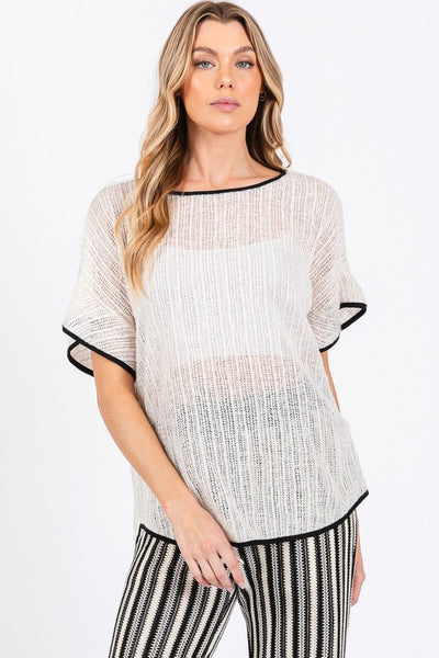 Sheer Knit Stripped Two-Piece Set