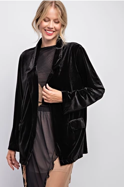 Black Open Front Velvet Blazer