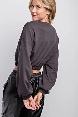 French Terry Casual Cropped Sweatshirt