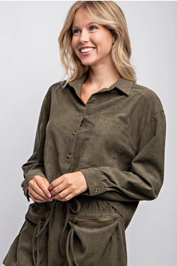 Drop Shoulder Corduroy Cropped Shirt
