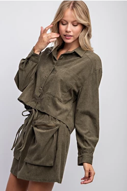 Drop Shoulder Corduroy Cropped Shirt