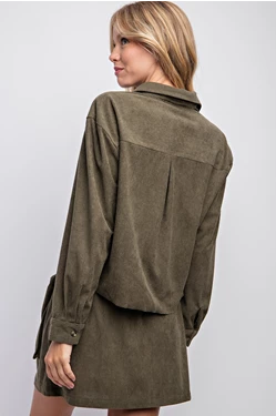 Drop Shoulder Corduroy Cropped Shirt