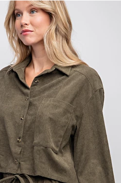 Drop Shoulder Corduroy Cropped Shirt