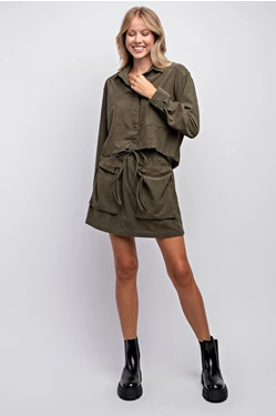 Drop Shoulder Corduroy Cropped Shirt