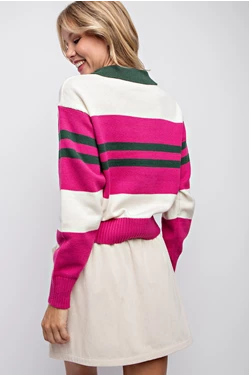 Magenta Combo Color Block Polo Sweater