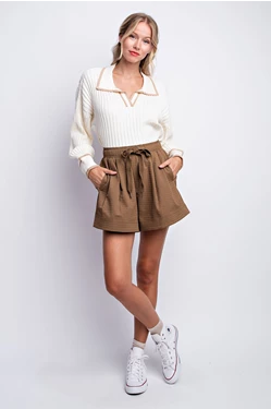 Collared V-Neck Polo Sweater - Multiple Colors
