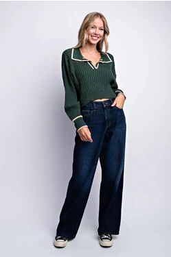 Collared V-Neck Polo Sweater - Multiple Colors