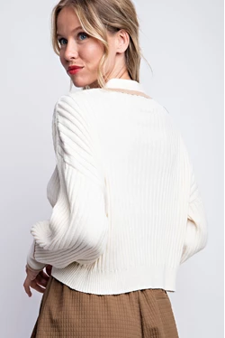 Collared V-Neck Polo Sweater - Multiple Colors