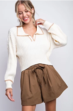Collared V-Neck Polo Sweater - Multiple Colors
