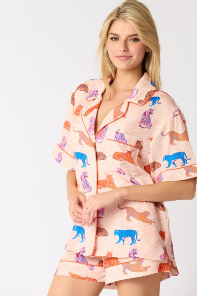 Tiger Print Satin Pajama Set