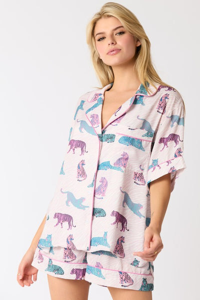 Tiger Print Satin Pajama Set